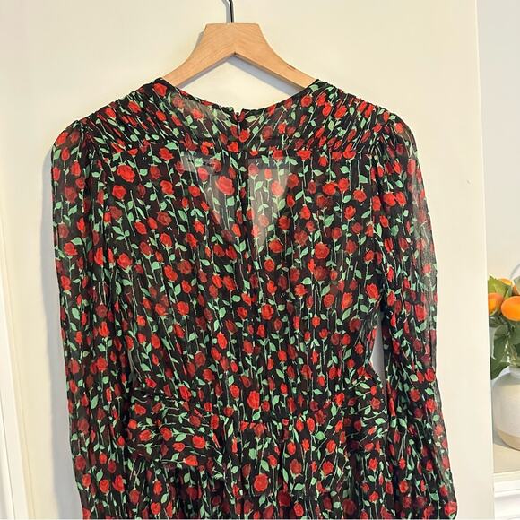 The Kooples Black Red Floral Silk Long Sleeve Mini Dress Small - Picture 10 of 10